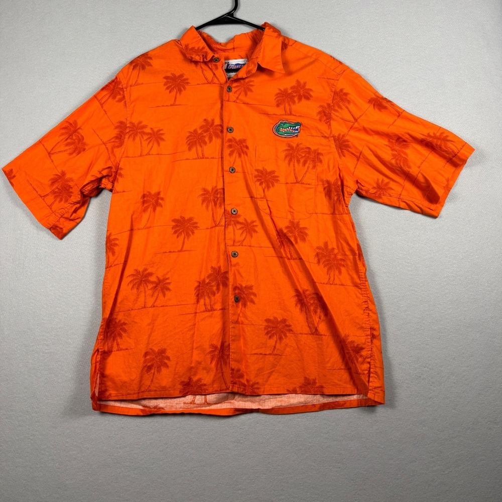 Reyn Spooner Florida Gators Hawaiian Shirt Palm Print‎ Large Orange Button Up